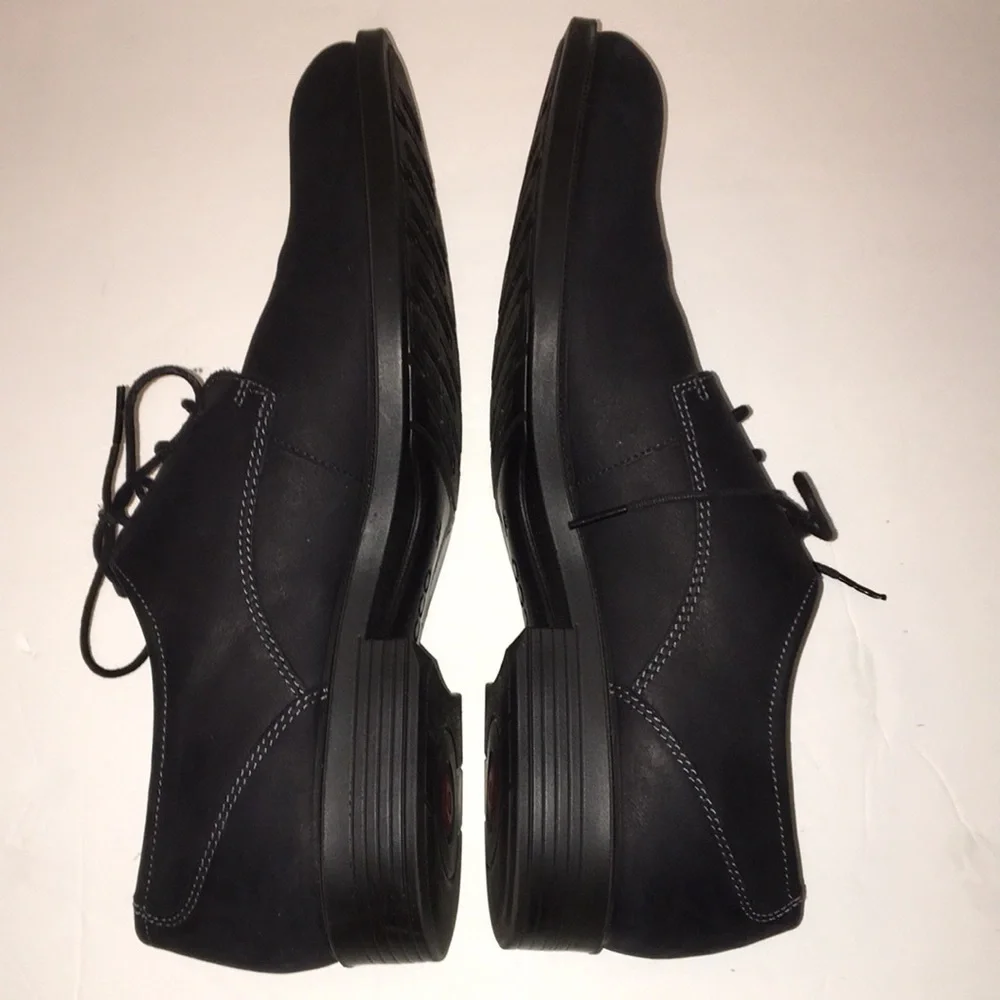 ECCO Men’s Black Suede Oxford Lace up Shock Point Heel